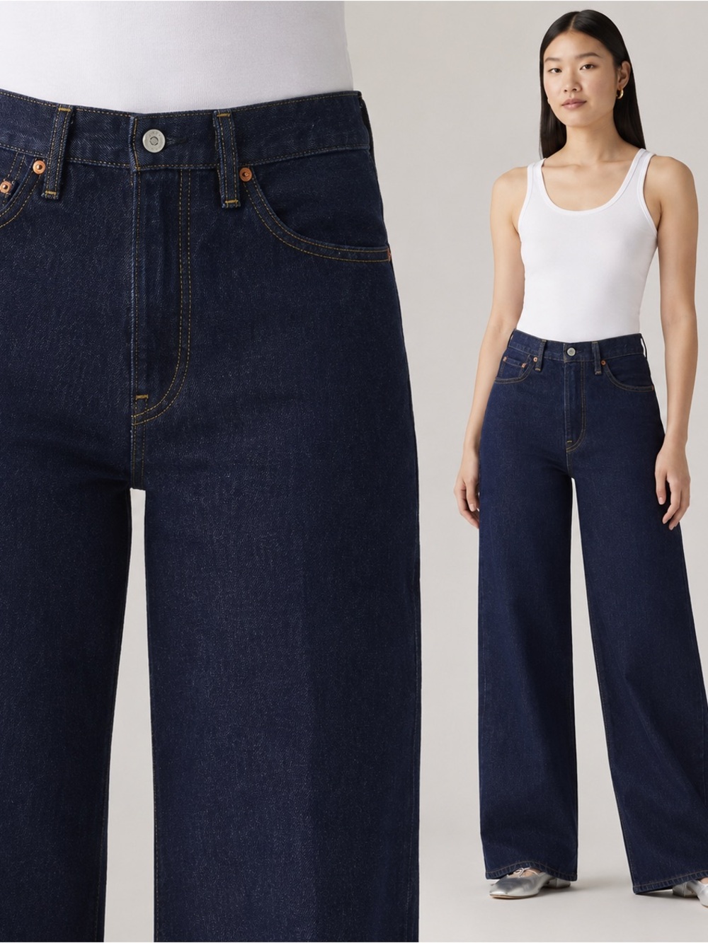 Levi's Ribcage Wide Leg High Rise Jeans 26x32 Dark Wash Shaded View NWT 70s